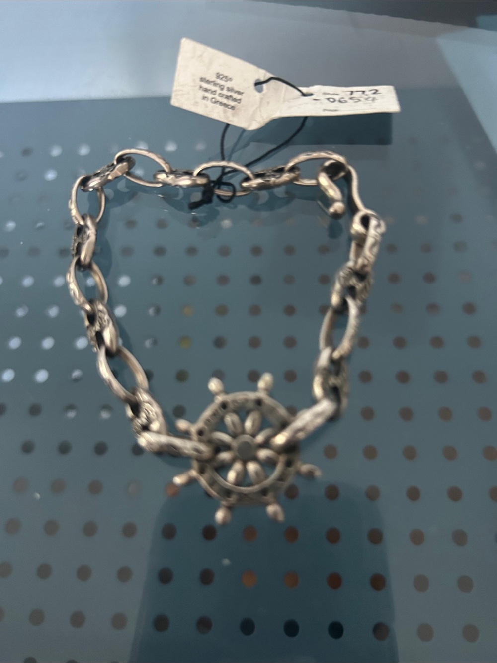 Sterling Silver Nautical Wheel Chain Bracelet - Silver